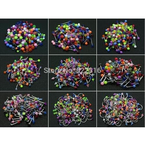 Tongue eyebrow lip nose belly rings 900pcs mix colors body piercing jewelry stainless steel septum acrylic ball/cone