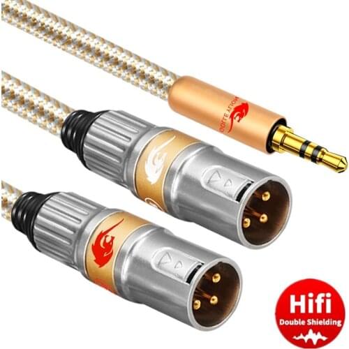 1/8'' Jack 3.5mm to Dual XLR Male Audio Cable for PC Phone Laptop Mixer Amplifier Home Theater System Y Splitter Shielded Cords
