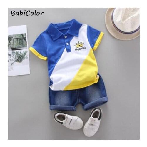 BabiColor baby boys school style clothing set summer infant fashion cotton t-shirt+denim shorts 2pcs toddler outfits
