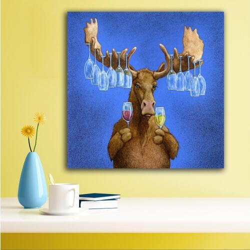 Large size Printing Oil Painting Reindeer the wine rack wall art canvas prints pictures for living room and bedroom No Frame