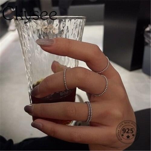 Ckysee New Fashion S925 Sterling Silver Mini Round Beads Ring Set For Women Adjustable INS Style Finger Rings Jewlery