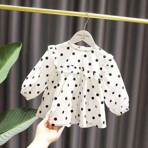Girls Baby Shirt Childrens Polka Dot Doll Collar Shirt Baby Cotton Top Long Sleeve Bottom Shirt Spring Autumn Blouse