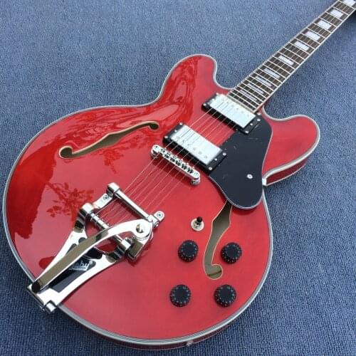 Jazz Hollow Body Electric Guitar, Rosewood fingerboard, 2 F holes, Tremolo system electric guitar, Free shipping