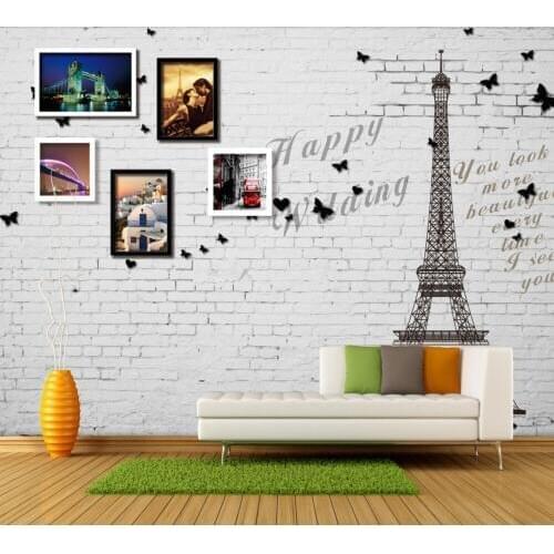 Free Shipping Minimalistic Eiffel Tower Paris Photo Frame Black and White Photo Background Custom 3d Living Room Wallpaper