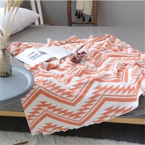 Hap-deer 100% cotton handmade high quality soft sofa bed knitted blanket cotton geometric drawing knitted blankets for beds