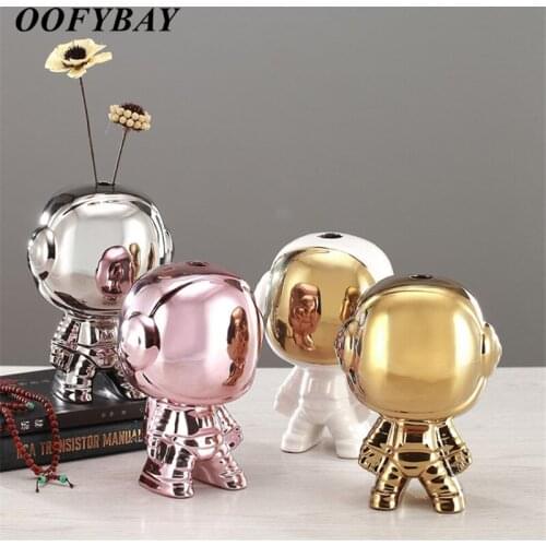 Nordic Ceramic Modern Minimalist Astronaut Flower Vase Living Room Flower Arrangement Spaceman Crafts Home Decoration Ornaments