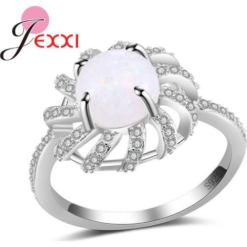 Classic Round Princess Shape Opal Style Rings 925 Sterling Silver Clear Jewelry For Lovely Women Birthday Party Chioces