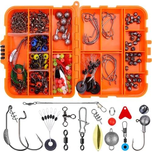 KoKossi 213pcs/box Fishing Tackel Kit Box Fishing Hooks Snaps Swivels Beads Sinker Terminal Rock Carp Fishing Accessories Box