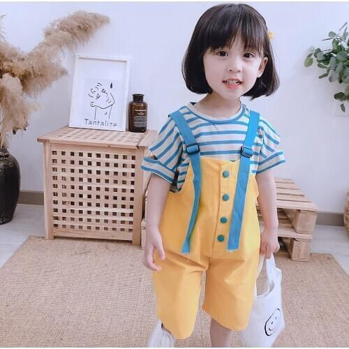 Children girls Casual Clothing Set 2019 Kids Girl Boy short-sleeved T-shirt + strap pants 2pcs suits