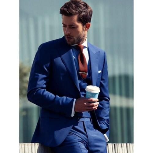 Handsome Navy Blue Mens Work Business Suits Groom Tuxedos Prom Party Dress Custom Made (Jacket+Pants+Vest+Tie) NO:053