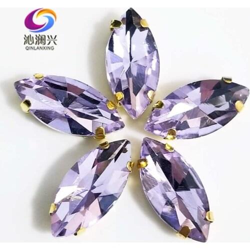 Crystal violet eye shape AAA Glass Crystal sew on stones,Golden bottom loose rhinestones Diy/Clothing accessories SWMG19