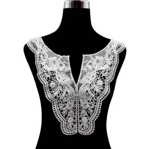 Exquisite White Hollow Embroidered Lace Corsage Appliques Patches Dress Blouse Guipure SewingTrimmings DIY Garment Accessories