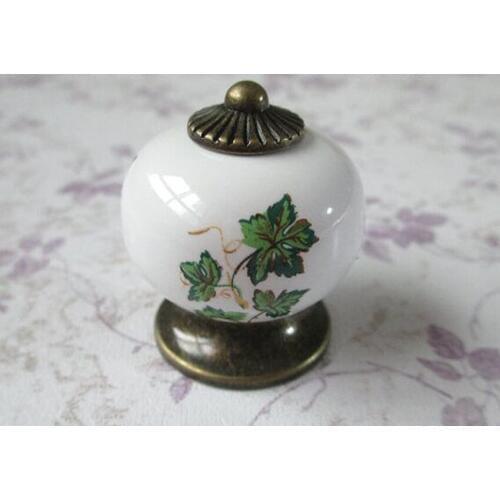 Dresser Drawer Knobs Pulls Handles White Bronze Green Leaf Kitchen Cabinet Knobs furniture Handle Hardware pastorale porcelain