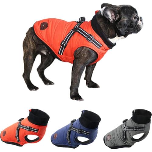 French Bulldog Jacket With Harness Winter Warm Dog Clothes For Small Medium Dogs Waterproof Pet Coat Chihuahua Pug Teddy Outfits