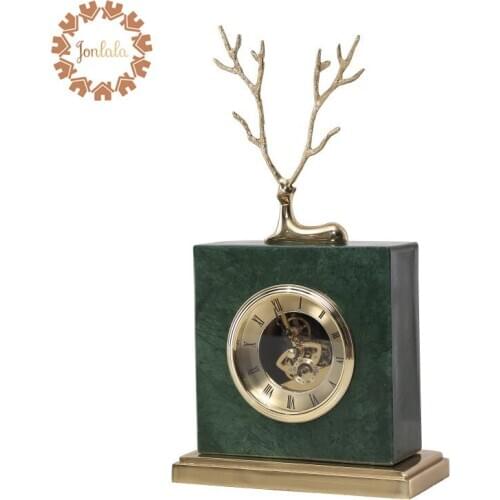 Creative Copper Clock with Deer Living Room TV Cabinet Desk Decoration Creative Desk Clock Ornaments Deer Clock Best Gift