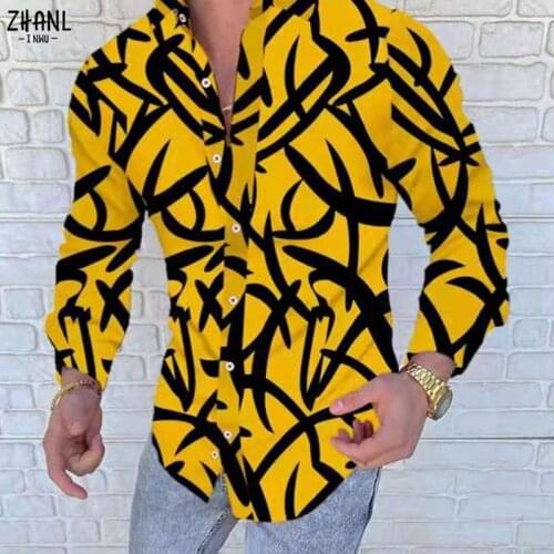Casual Mens Long Sleeve Shirts Punk Style Party Digital print Lapel Shirt Men Autumn Buttoned Cardigan Tops Fashion Streetwear