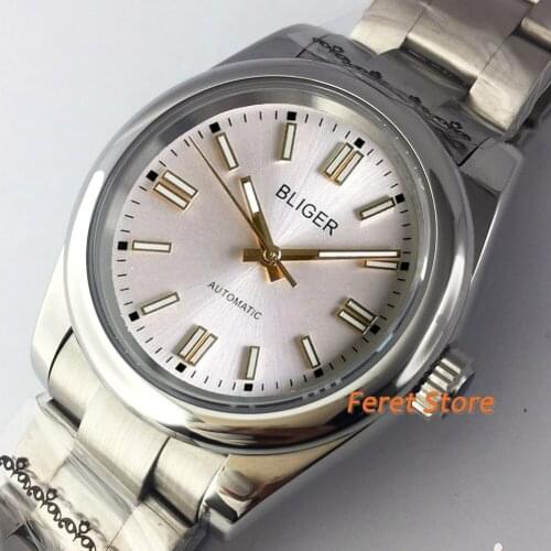 Bliger 39mm Mens Watch Sapphire crystal White gold Dial Unisex Fix Bezel Mingzhu 2813 Automatic watch