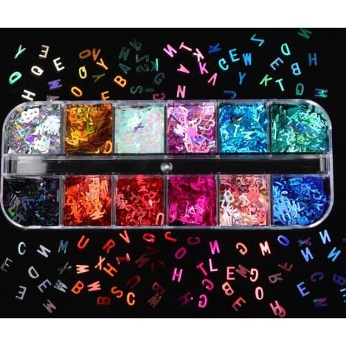 12 Grid Glitter Flakes Sequins Letter Alphabet Sequins for Epoxy Resin Mold Clay Slime Filler Making Jewelry Components DIY