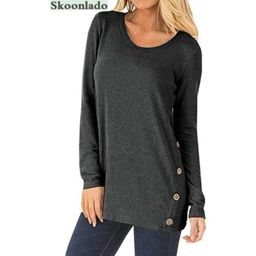 Newest women long tops spring autumn fashion shirt cotton good quality women long sleeve shirt solid color round neck comfortabl