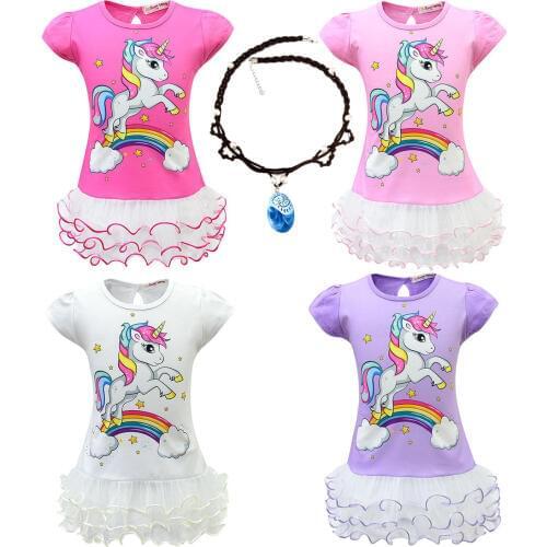 Summer new unicorn girls christmas dress short sleeve halloween costumes carnival party girl princess dress unicorn kids clothes