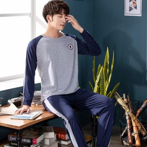 New Arrival Pyjama Homme Casual Lightweight Print Star Sleepshirt Mans Long Sleeve Cotton Round Neck Pijamas