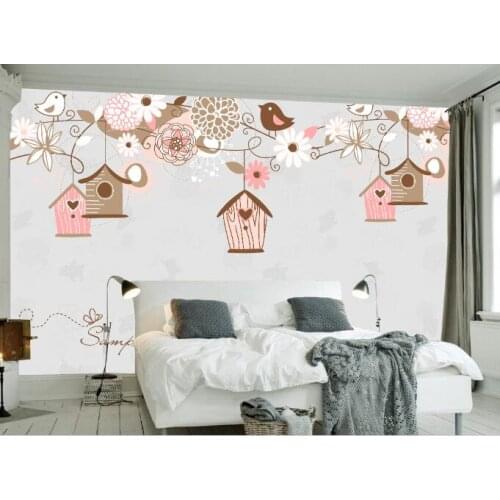 CJSIR Wallpaper for Cute Beautiful Cartoon Sofa Backdrop Walls Background Village Forest Hut Night Oil Painting TV Home Decor