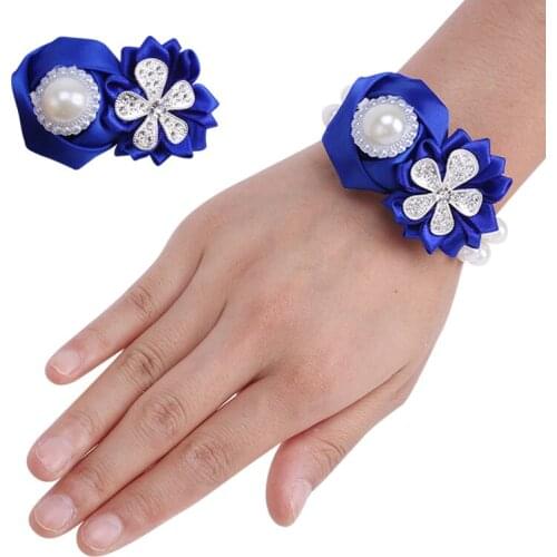 Factory Outlet Wrist Flower Corsage Bride Groom Rhinestone Rose DIY Bridesmaid Hand Flower Wedding Supplies SX323