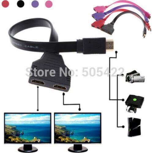 Wholesale 50PCS/LOT 1080P HDMI Port Male to 2 Female 1 In 2 Out Splitter Cable Adapter Converter