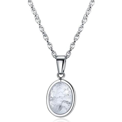 Stainless Steel Crystal Stone Oval Pendant Necklace Minimalism Women Ladies Stone Necklaces Jewelry Gift For Him
