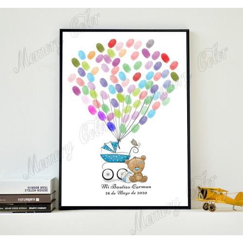 Personalized Theme Name Date Baby Car Fingerprint DIY Guestbook For Baby Shower Kids Birthday Party Baptism Decoration (Ink Pad Inlcuded)