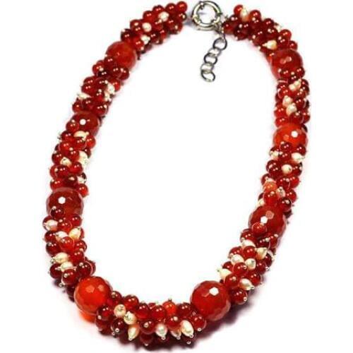 Handmade Natural Agates,Pearls,Multiccolor 19'' Necklace,Perfect Women Chirstmas Gift Pearl Jewellery