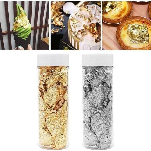 2g/bottle Edible Gold Sliver Foil Leaf Flakes Art Decorations Birthday Cake Chocolates Bake Decoration Dishes Chef Decor Tools