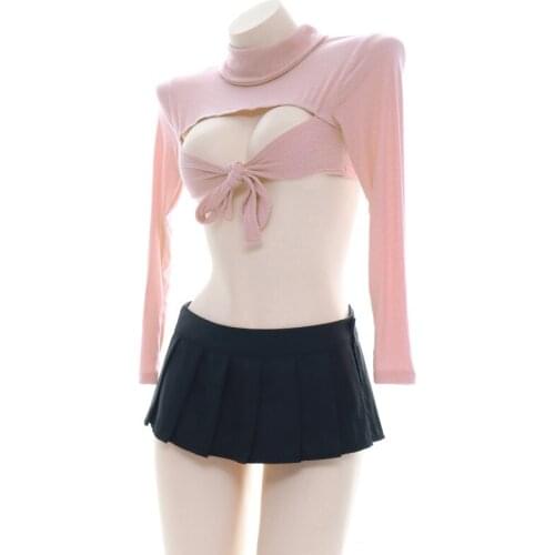 Sexy anime Lolita girl high neck tie open chest suit skirt Japanese ladiesnightdress pajamas lingerie Costume