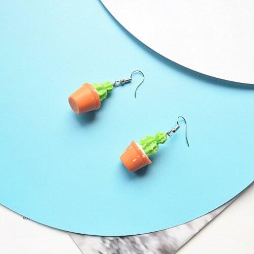 Korean Harajuku Cartoon Potted earrings Resin Lovely Flowerpot Jewelry Summer Holiday Party gift Cactus Earrings