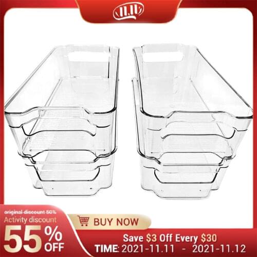 Stackable Plastic Storage Bins Fridge Organizer Clear Pantry Food Organization Handle For Kitchen Freezer Rack Cabinet Tools