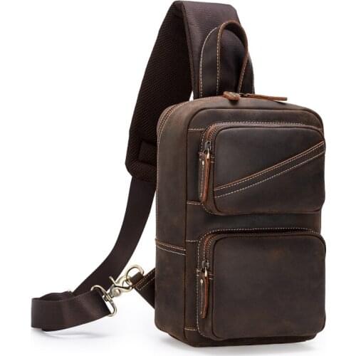 Luufan Multifunction Mens Leather Crossbody Bags USB Charging Chest Pack Short Trip Shoulder Messengers Bag