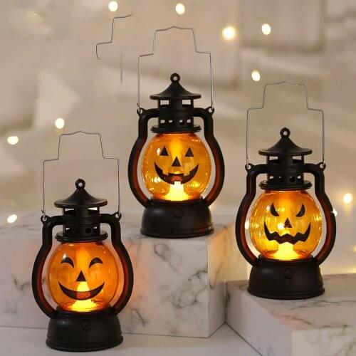 LED Halloween Pumpkin Ghost Lantern Lamp Hanging Candle Light Ornaments Halloween Decorations for Home Horror Props Kids Toy