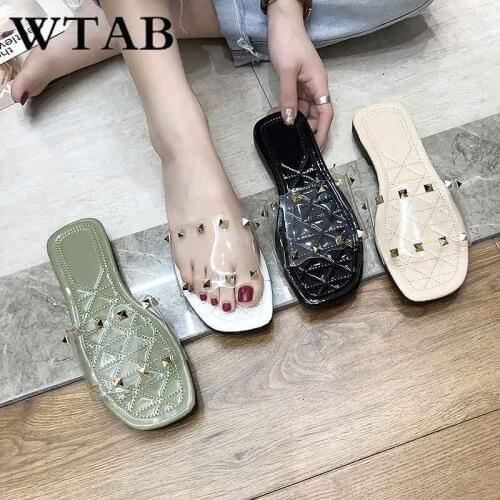 WTAB fashion lucency summer slippers 2019 Rivet women shoes chaussures femme ladies slippers slides tong beach female slippers