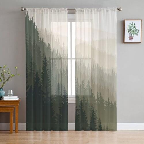Retro Forest Mist Print Sheer Window Panel Curtains Room for Living Room Bedroom Kitchen Room Chiffon Tulle Curtains