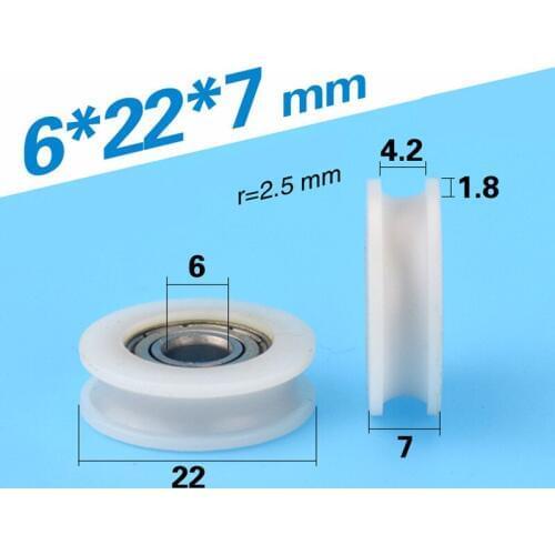 [U0622-7K]Free shipping 10PCS 696zz u groove sliding roller wheel with 6*22*7 plastic bearing roller