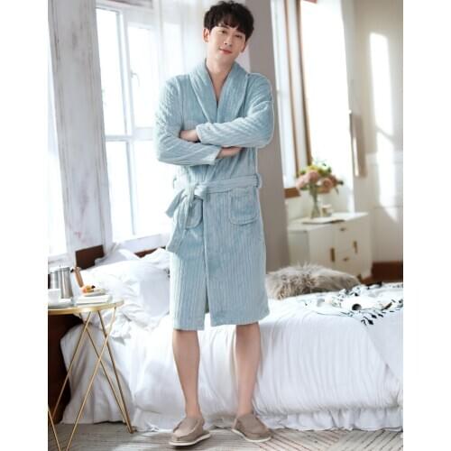 Thicken Soft Flannel Nightwear Bathrobe Gown Warm Winter Men Robe Home Clothing Nightdress Sleepwear Free Size Ultra Kimono
