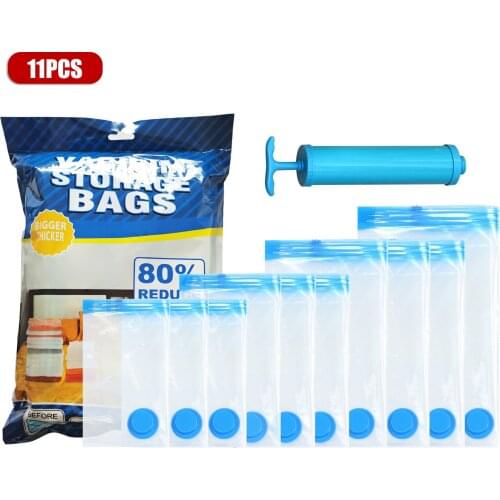 7- 11PCS Thickened Vacuum Storage Bag For Cloth Compressed Bags with Hand Pump Reusable Blanket Clothes Quilt Organizer Travel