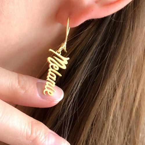 Vertical Name Drop Earrings For Women Personalized Jewelry Custom Name Long Earrings Stainless Steel Gold Filled Bague Femme