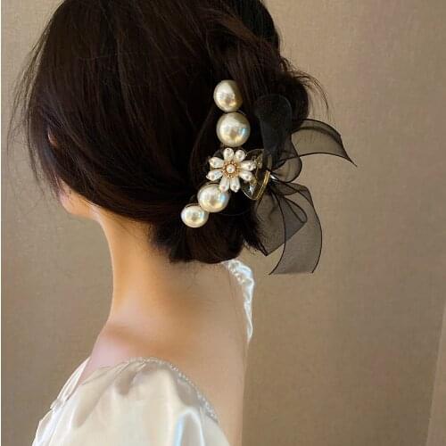 Pearl Hair Claw Hair Ornament Bow Hairpin Headdress Hair Accessories for Women Acsesorios Para El Cabello Hair Clip Clamp
