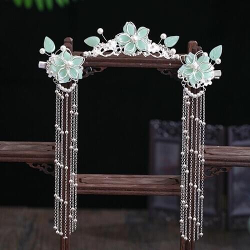 Vintage Women Headpeice Chinese Headdress Hairpins Headmade Flower Design Tassels Step Shake Hair Clip Headwear Accessories VL