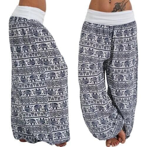 Women Boho Pants Elephant Print sport Low Waist Long Pants Loose Baggy Bloomer Trousers Long Pants Loose Baggy Bloomer Trousers