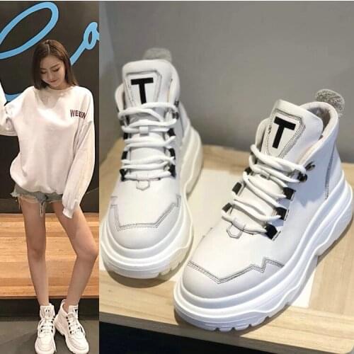 Winter high shoes fur warm heels spring autumn women causal sneakers thick sole genuine leather platform female lady ankle boots