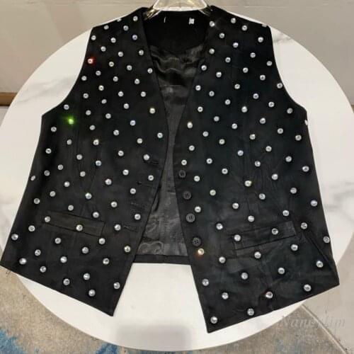 Vest Coat Women 2021 Summer New Big Rhinestone Hot Drilling Heavy Industry Suit Waistcoat Lady Sleeveless Top