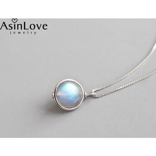AsinLove Natural Moonstone Scroll Round Bead Pendants Necklaces For Women Gift Real 925 Silver Chain Simple Luxury Fine Jewelry