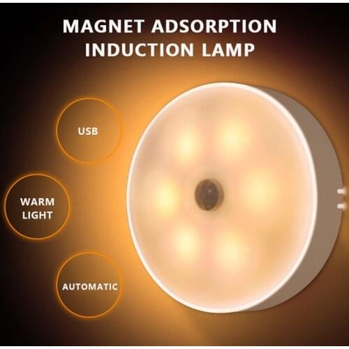 0.6W LED Motion Sensor Night Light USB Rechargeable Wireless Warm Light Energy-saving Child Bedroom Cabinet Body Induction Lamp